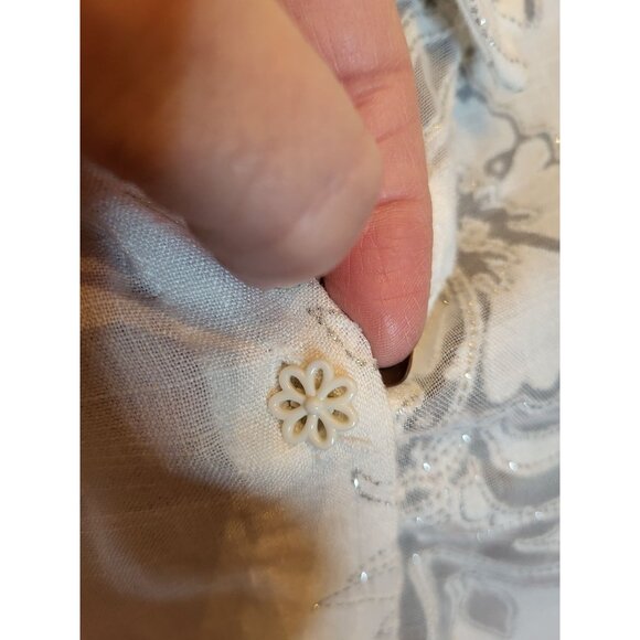 White Sheer Cutout Button Up Metallic Silver Trim Sag Harbor 16 Fairy Ethereal - Picture 6 of 8